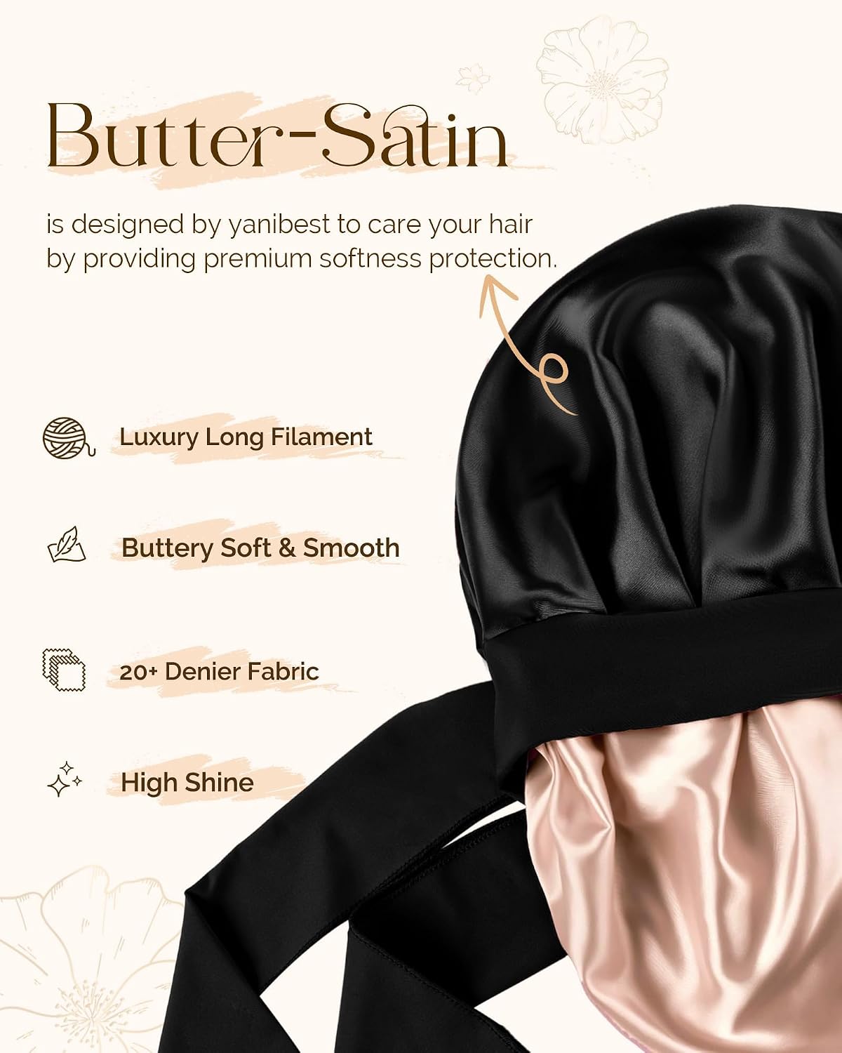Thumbnail 2 de YANIBEST Adjustable Double Layer Satin Bonnet for Sleeping – Frizz Control & Moisture Retention