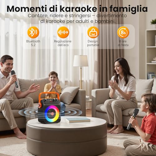 Detalle de HWWR Karaoke con Microfono Wireless 2x 60W – Sistema PA portatile, Bluetooth 5.3, TWS, FM, USB/TF, LED RGB