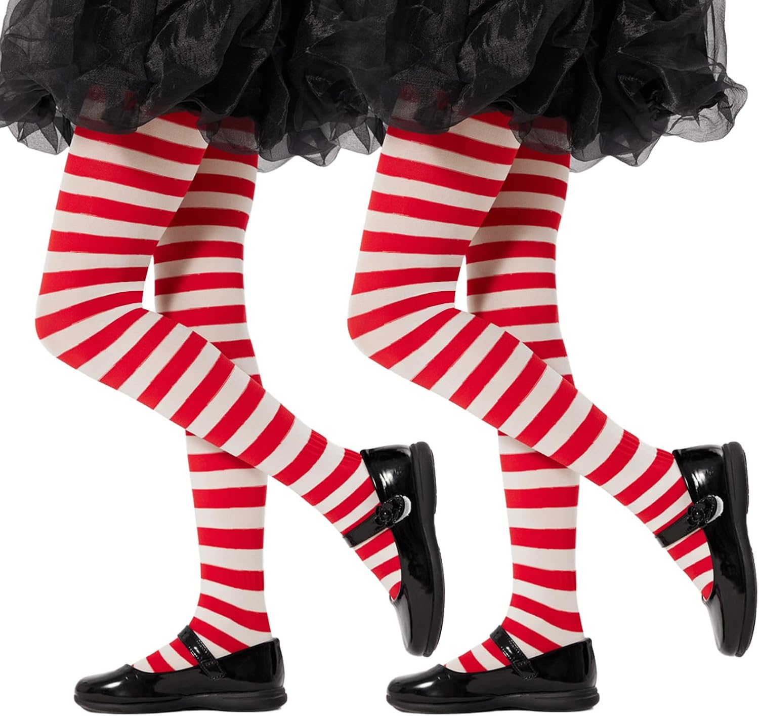 Yilanmy 2 Pairs Children’s Striped Tights (Full Footed) for Girls, Red & White Stripe Styles