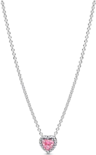 Detalle de PANDORA Timeless Rosafarbenes Erhabenes Herz Halskette aus Sterling Silber mit Zirkonia, Größe 45 cm