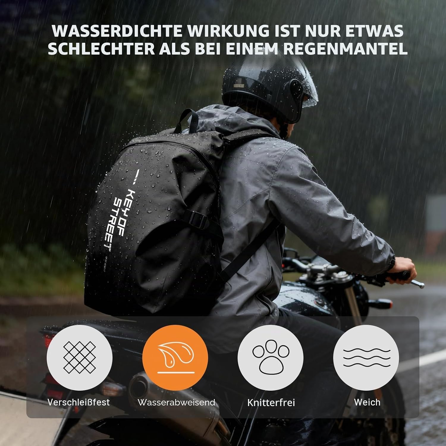 Detalle 2 de HYC00 Motorradrucksack für Herren (wasserdicht) – Helmrucksack mit reflektierenden Streifen