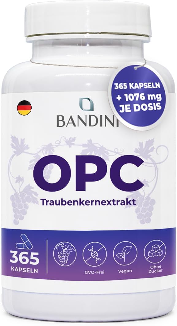 Detalle de Bandini OPC Traubenkernextrakt 365 Kapseln mit 1076 mg Dosierung 💊