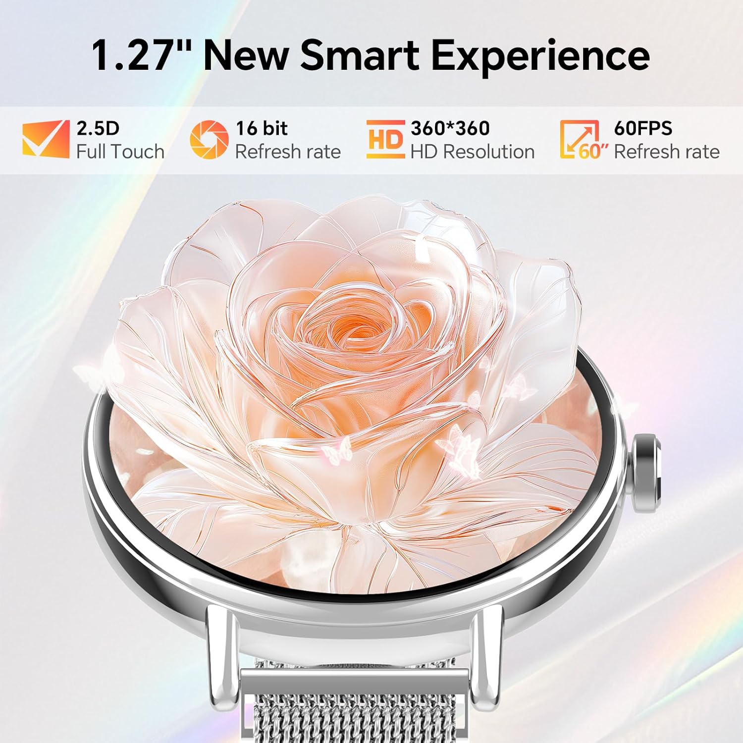 Thumbnail 4 de Smart Watches for Women 1.27" HD 43mm Round Fitness Tracker with Bluetooth Calling, SpO2 & IP68 (Silver)