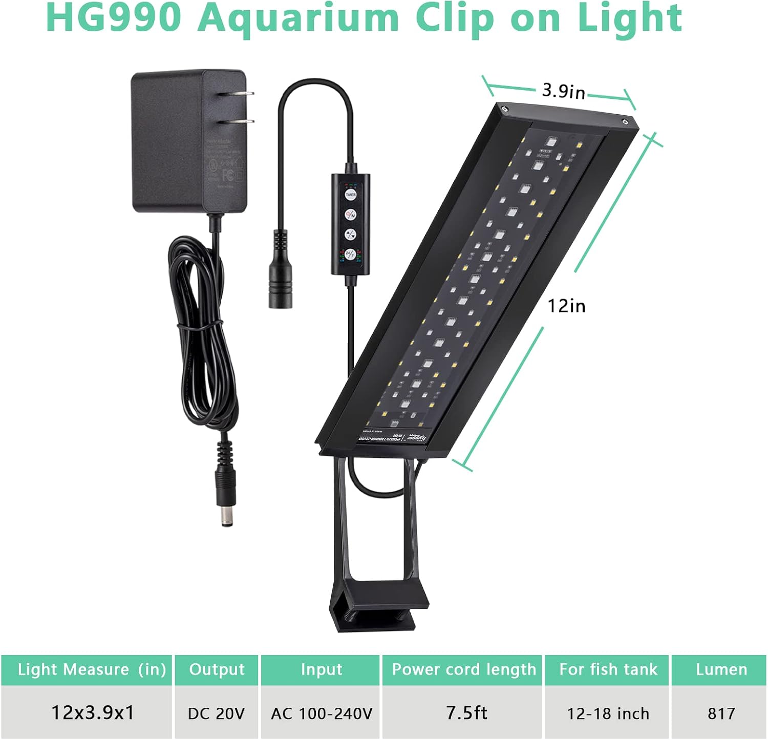 Detalle 2 de hygger 24/7 Aquarium LED 14W Clip Light