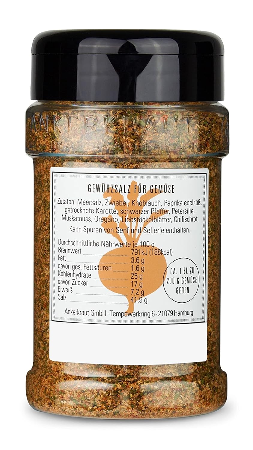 Detalle 2 de Ankerkraut Gemüse Gewürz-Mischung – 200 g im Streuer für Auflauf, Gratin und Pfannen