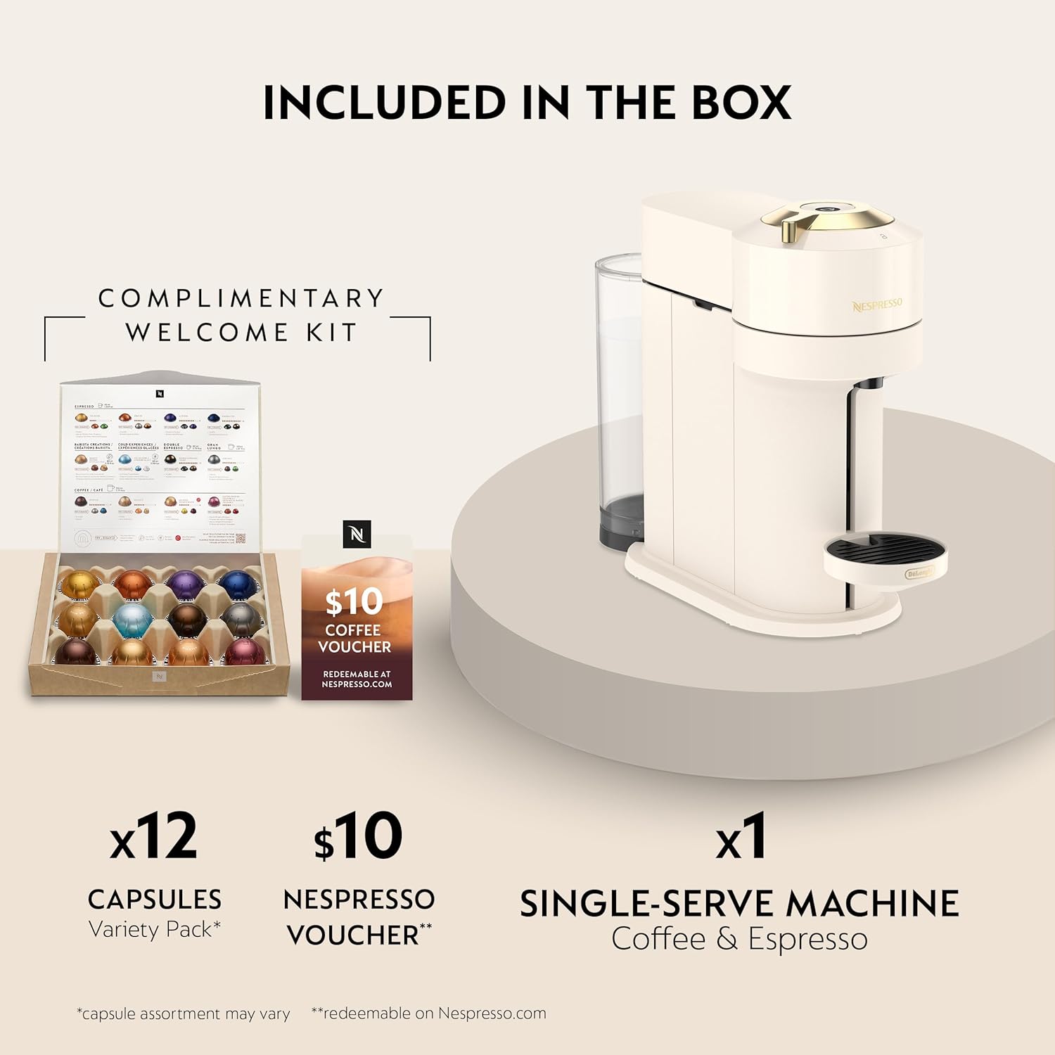 Thumbnail 3 de Nespresso Vertuo Next by DeLonghi (Creamy White with Gold) Coffee and Espresso Maker