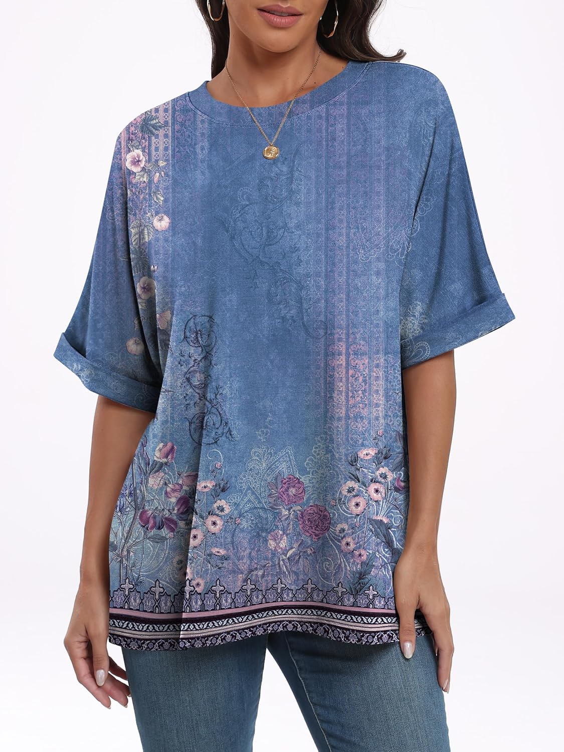 Thumbnail 2 de Cuptacc Oversize T-Shirt Damen mit Rundhalsausschnitt – Kurzarm Tunika für Sommer & Alltag