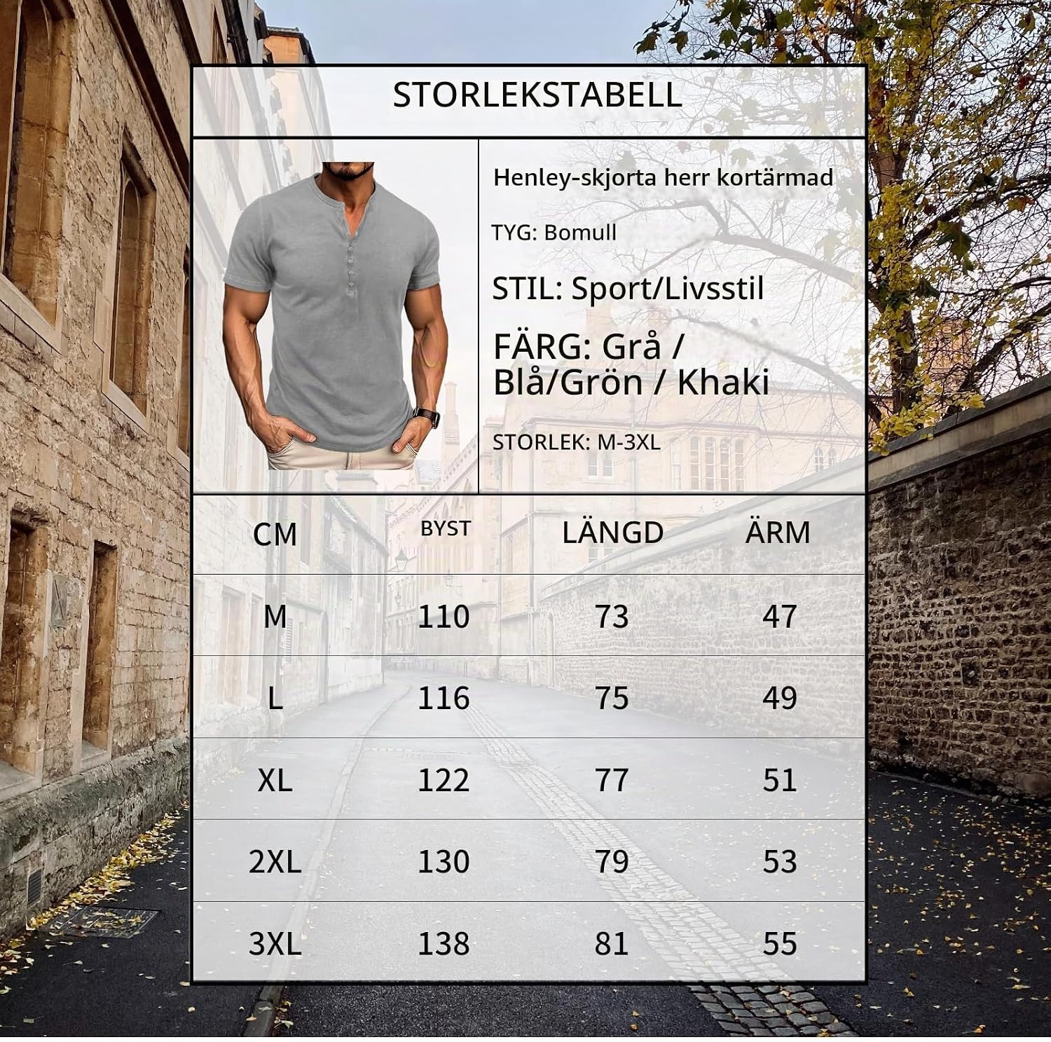Thumbnail 4 de LAOARA Henley-T-shirt för herr, kortärmad i bomull med V-ringning