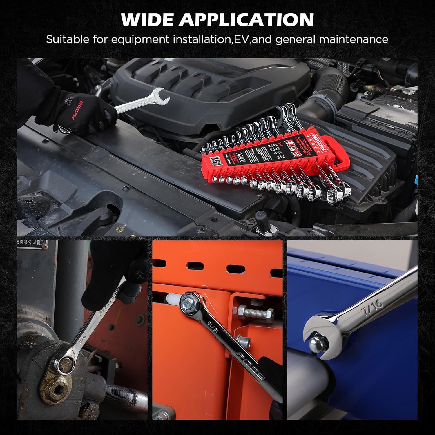 Thumbnail 6 de 15-Piece SAE Combination Wrench Set (1/4''–1''), 12-Point Open & Box End with Organizer