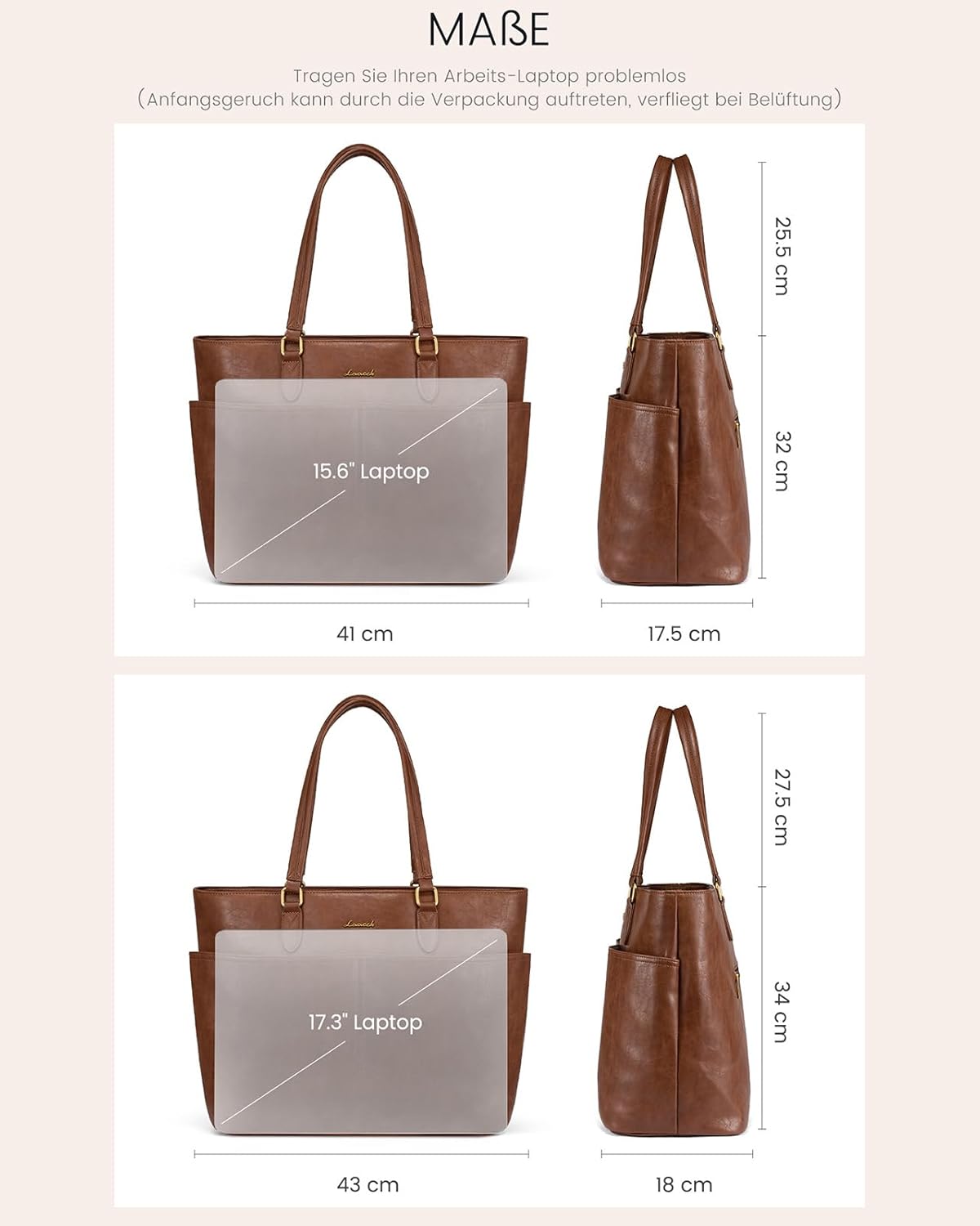 Thumbnail 4 de LOVEVOOK Damen-Handtasche im Shopper-Stil mit Laptopfach (11 Fächer) – für Uni, Büro & Alltag