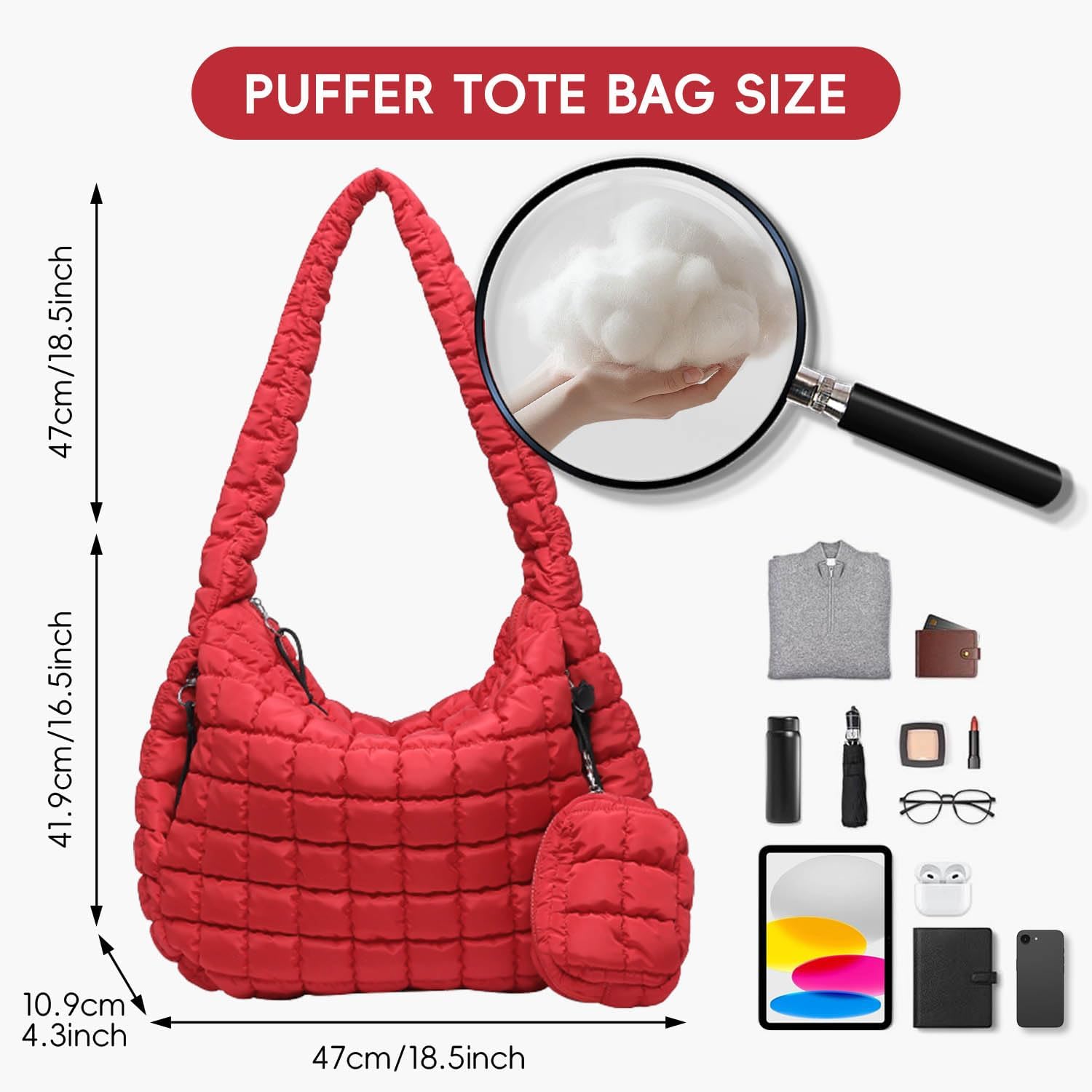 Detalle de Bagtopia Puffer Tote Bag for Women, Large Quilted Puffer Tote