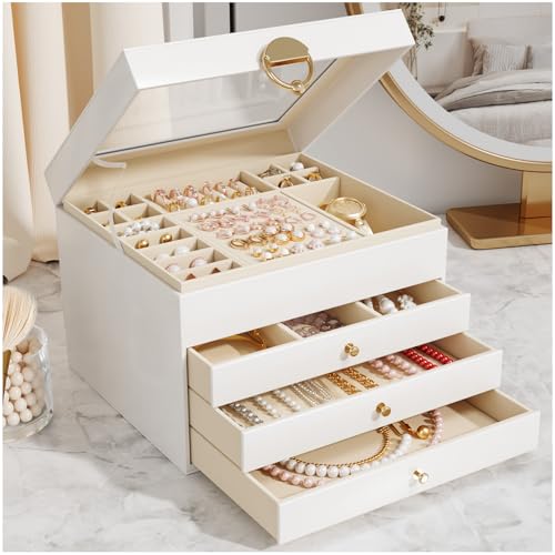 Detalle de OrderlyGo Grande boîte à bijoux 4 niveaux avec couvercle transparent et doublure en velours