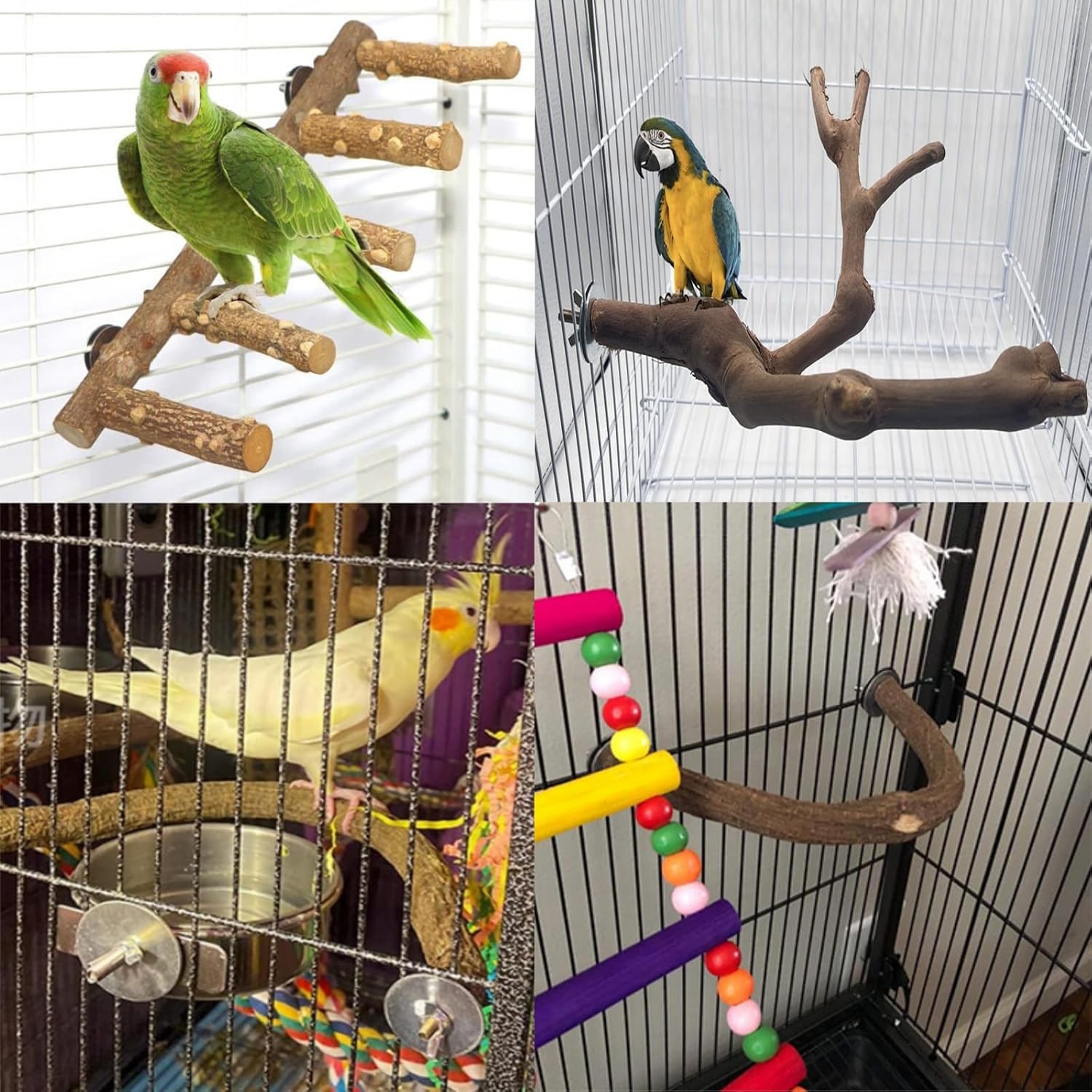 Detalle 2 de Vogelständer 3 Stück Naturholz Sitzstangen Set für Vögel 🐦