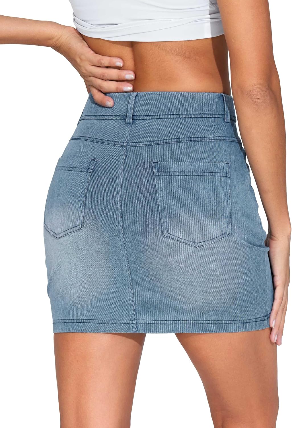 Detalle 2 de THE GYM PEOPLE Stretchy Denim Mini Skirt, High Waist, Four Pockets