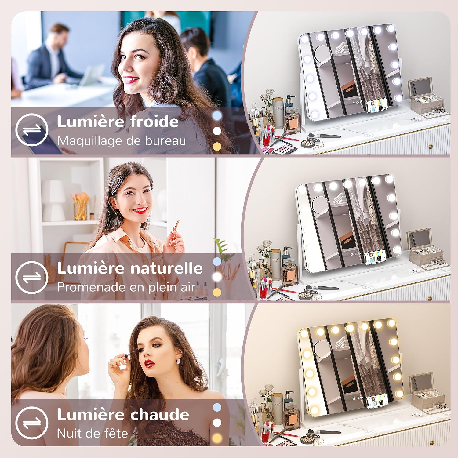 Thumbnail 4 de HOMCOM Miroir Maquillage Hollywood 63 x 50 cm