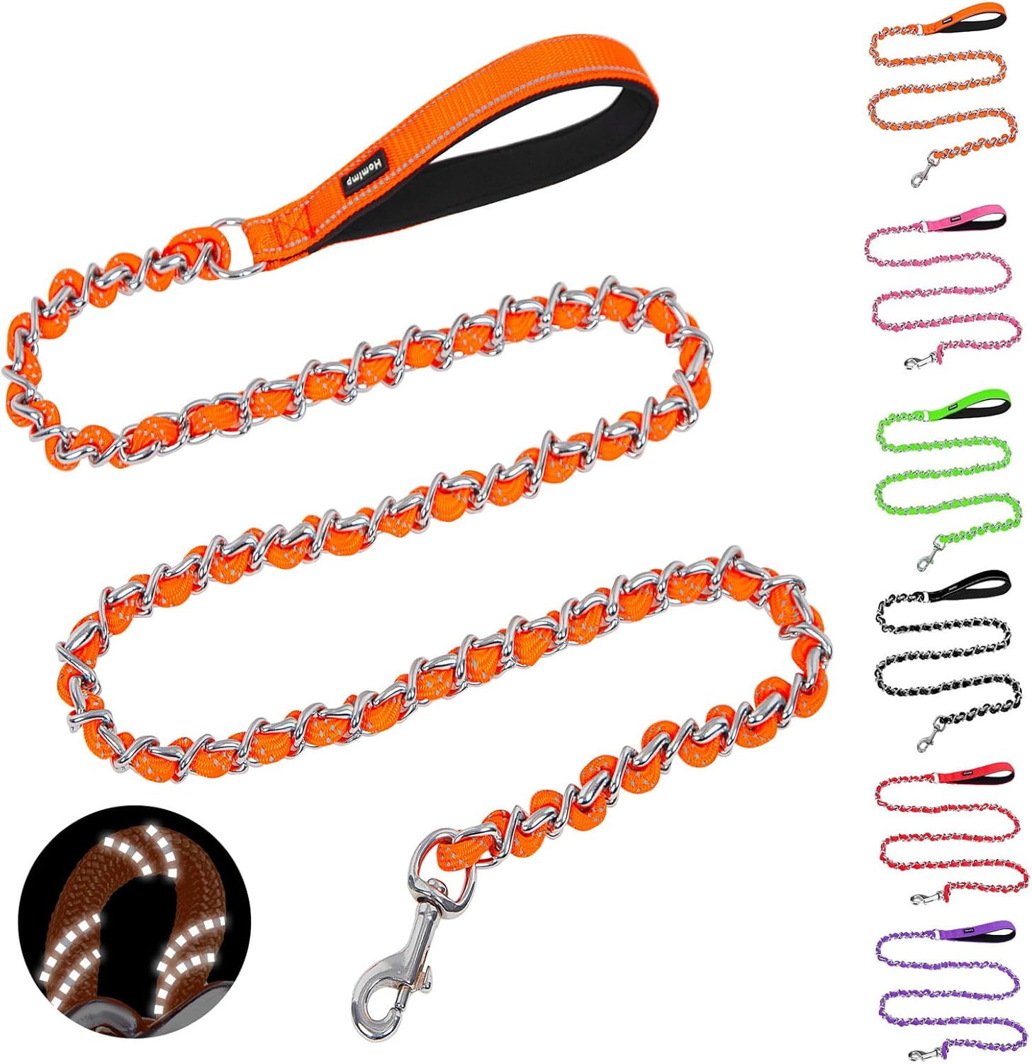 Detalle de Homimp Chain Dog Leash for Medium to Large Dogs, Reflective 6 ft – Chew-Resistant, Heavy-Duty with Soft Padded Handle