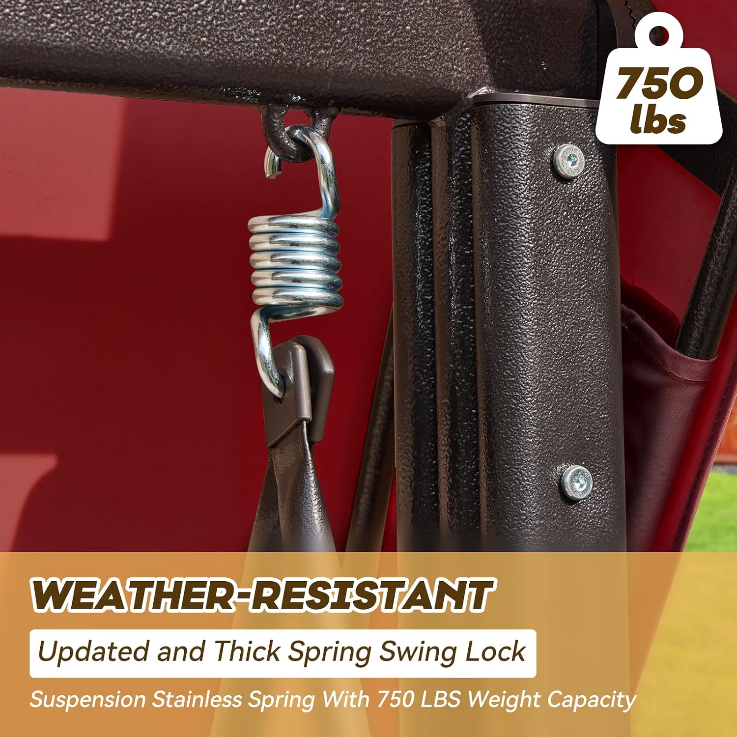 Thumbnail 6 de Yalissey 3-Seat Porch Swing, Wine Red