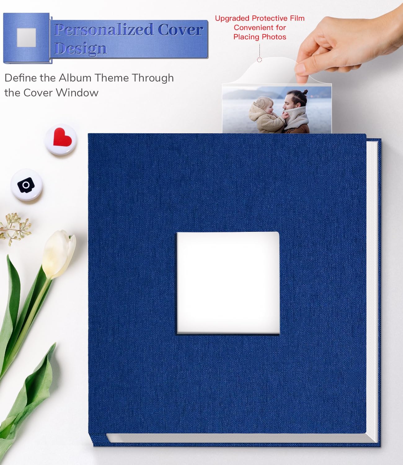 Detalle de Artfeel Artfeel-1 Self-Adhesive Photo Album, 60 Pages, Dark Blue Linen Cover