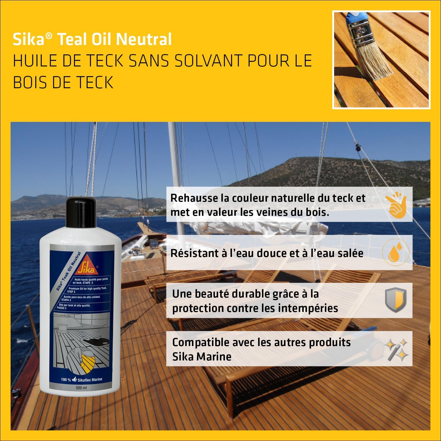 Thumbnail 2 de SIKA Huile de Protection des ponts en teck – Teak Oil Neutral Incolore (500 ml)