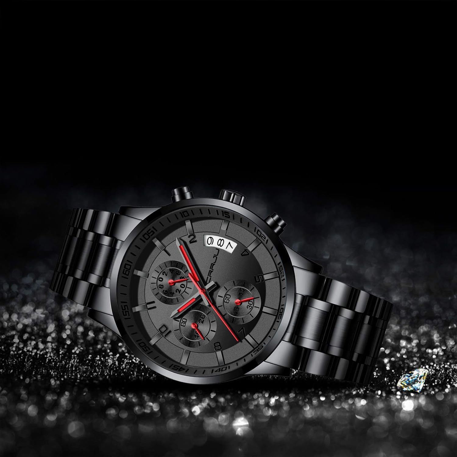Thumbnail 1 de CRRJU Herren Uhr wasserdichter Chronograph mit Kalender – Edelstahlarmband, analoges Quarzwerk