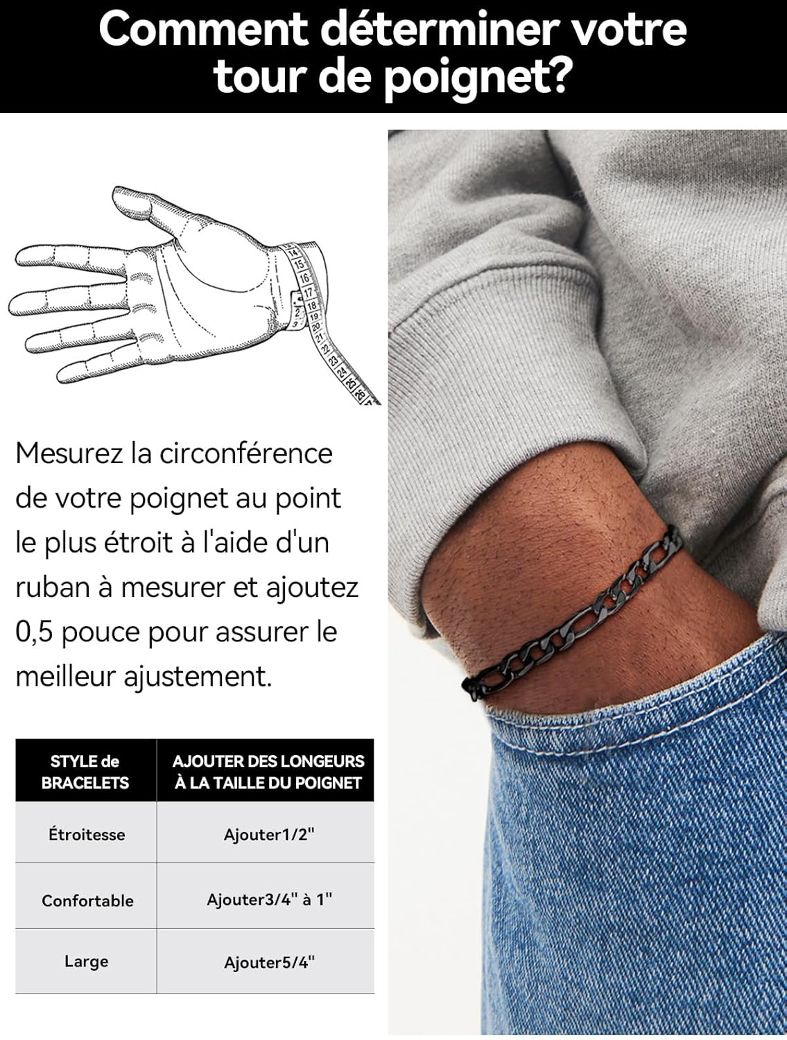 Thumbnail 6 de Bracelet gourmette Homme en acier inoxydable ChainsHouse — Figaro, 19/21 cm, 6/9 mm, argenté, plaqué or ou noir