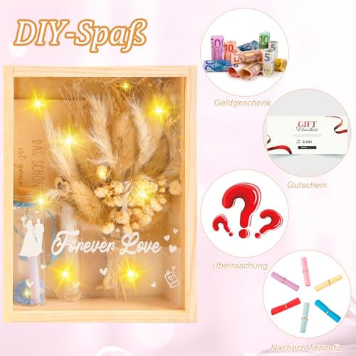 Detalle de Scatola Regalo di Nozze in Legno di Aitsite – Regalo Creativo per Sposi con Fiori Secchi e Catena Luminosa