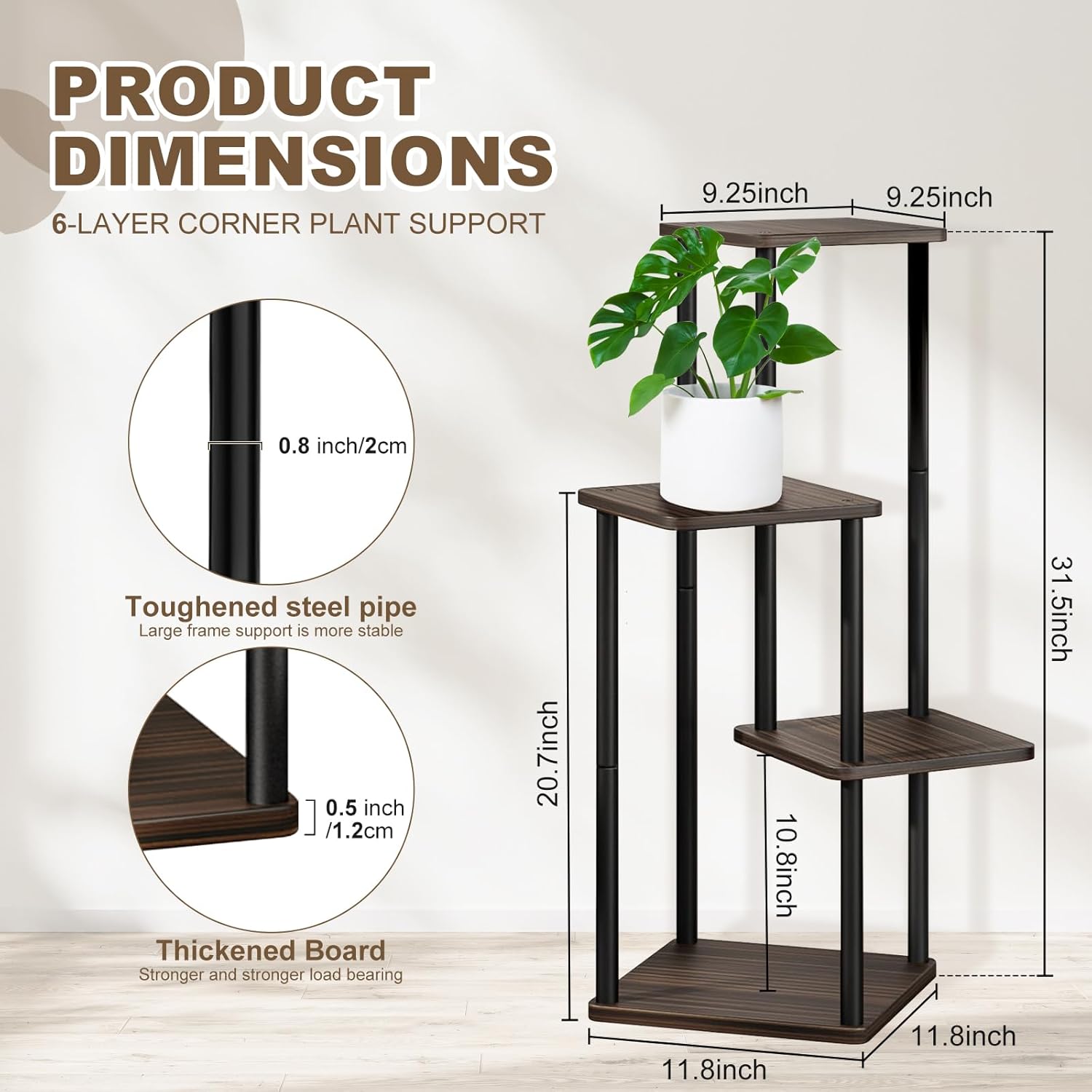 Thumbnail 1 de YOCOMEY 4-Tier Holz-Blumenregal – Pflanzentreppe, Standregal für Innen, Balkon und Garten (Schwarz/Eiche)