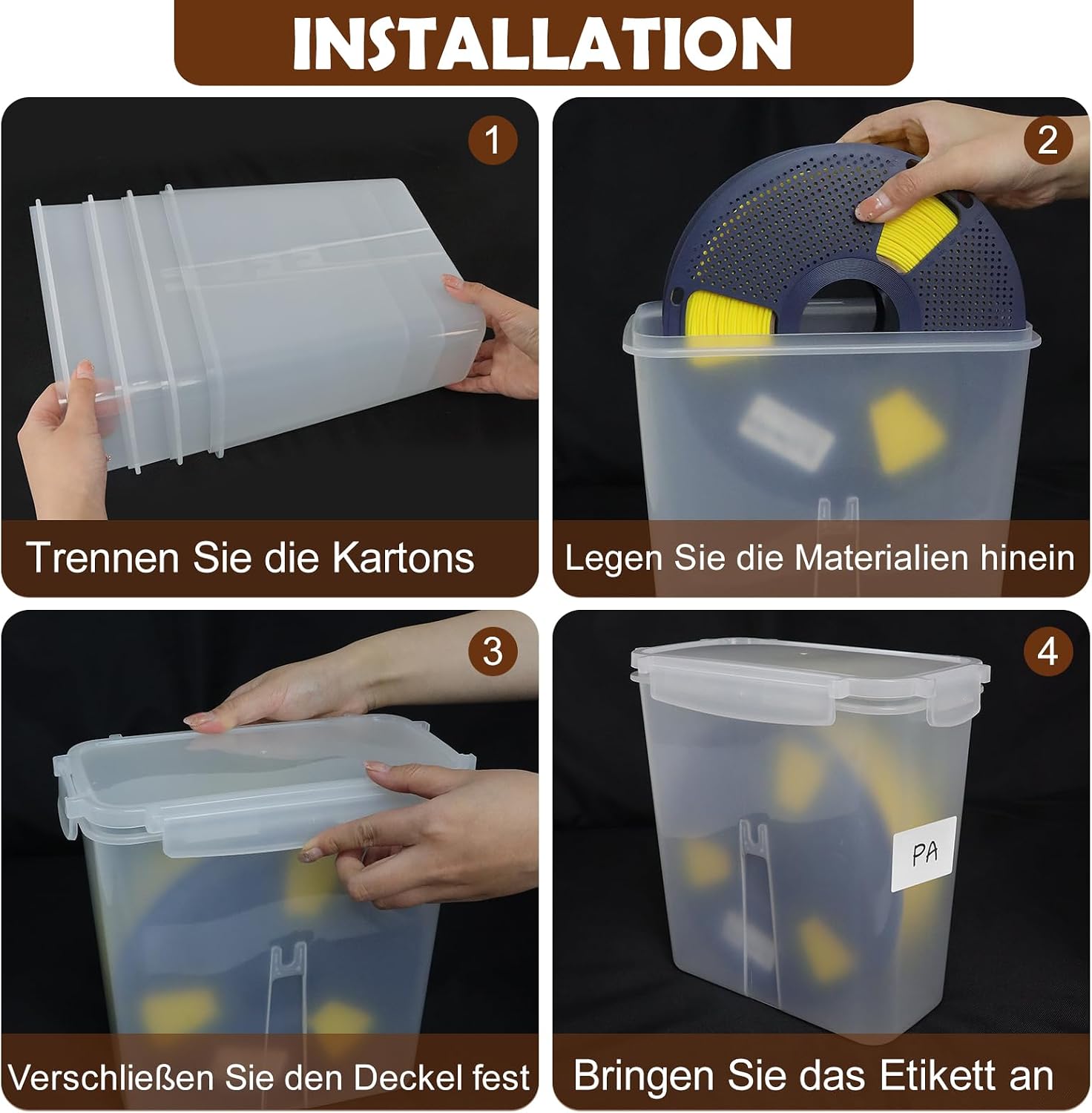 Detalle de bruwaa opbergdozen voor 3D-filament, 8 stuks van 4 liter