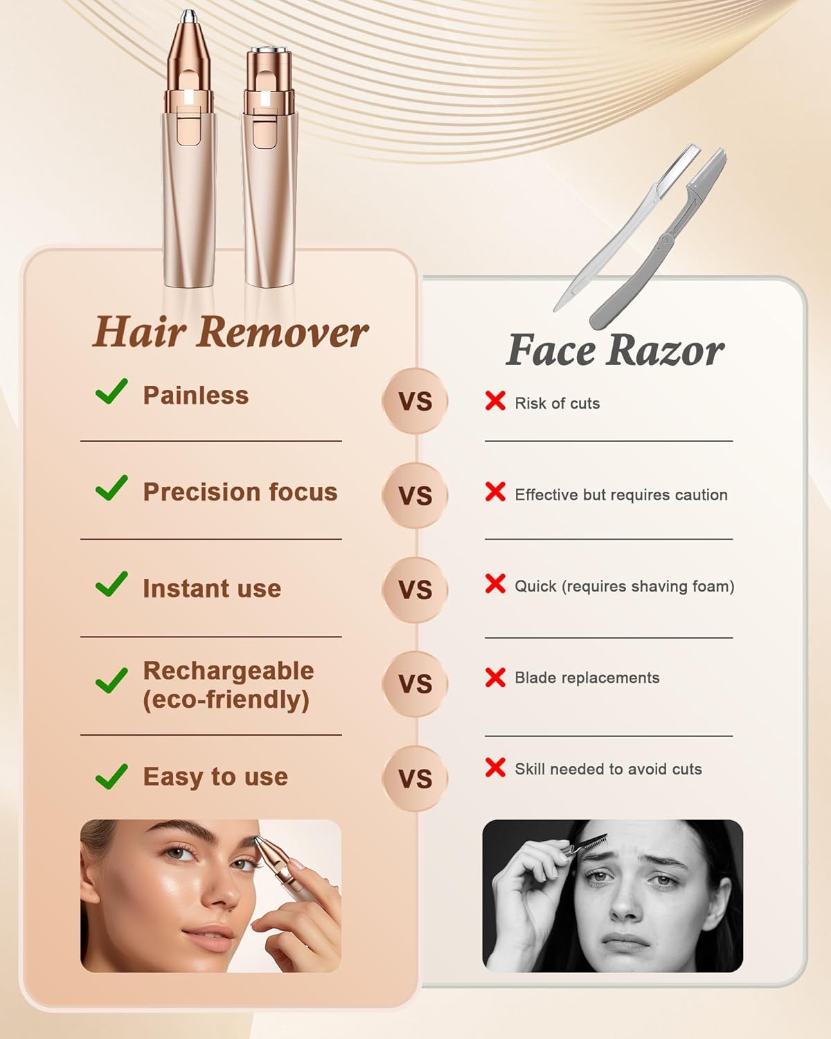 Detalle de Eyebrow Trimmer 2‑in‑1 Rechargeable Face Shaver 🪒