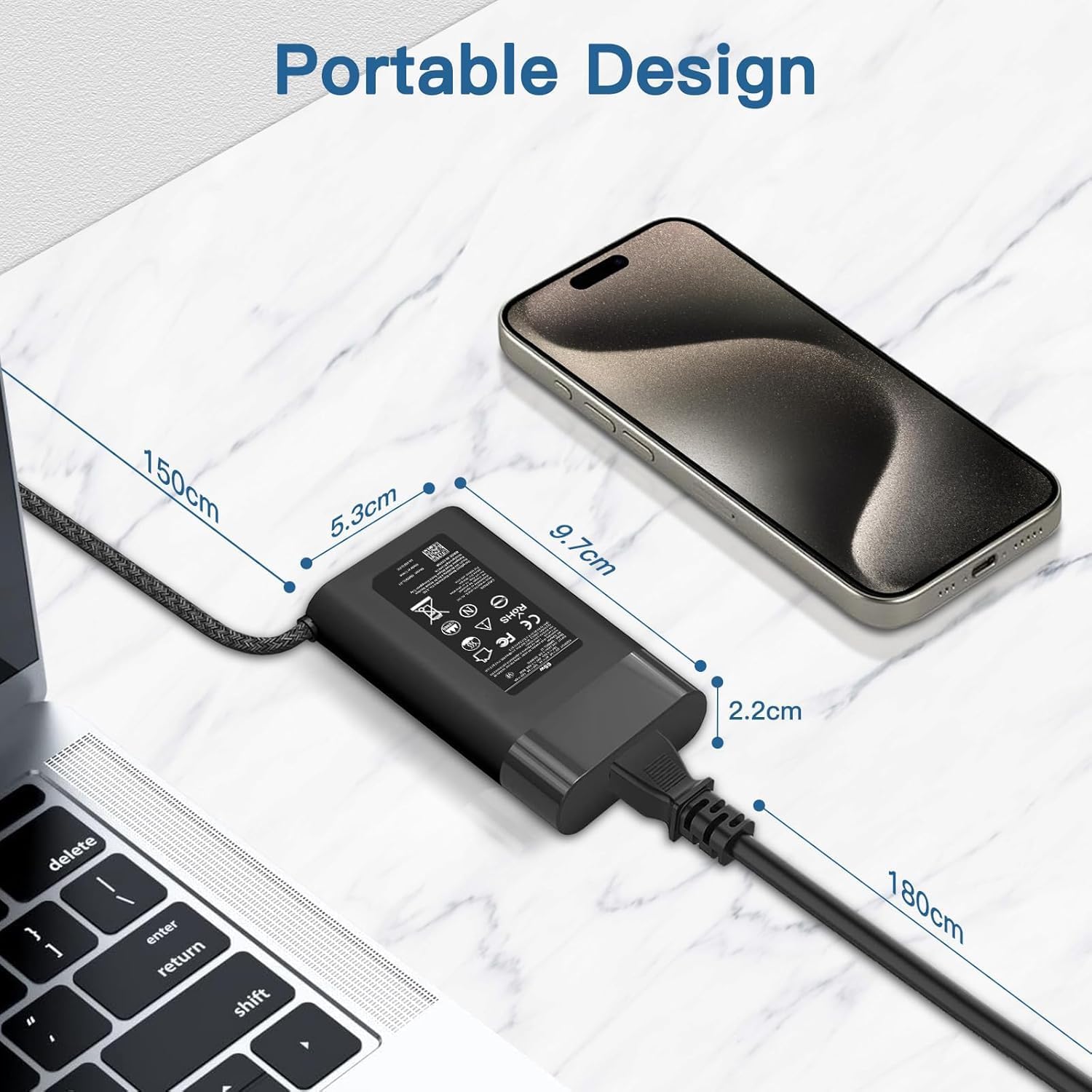 Detalle de FEWRJG New Slim 65W USB-C Laptop Charger (compatible with HP Spectre x360, EliteBook x360 and more)