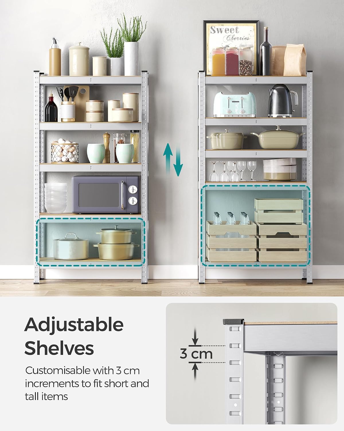 Detalle 1 de SONGMICS GLR030E02 5-Tier Steel Shelving Units, 2-Pack, Adjustable Shelves
