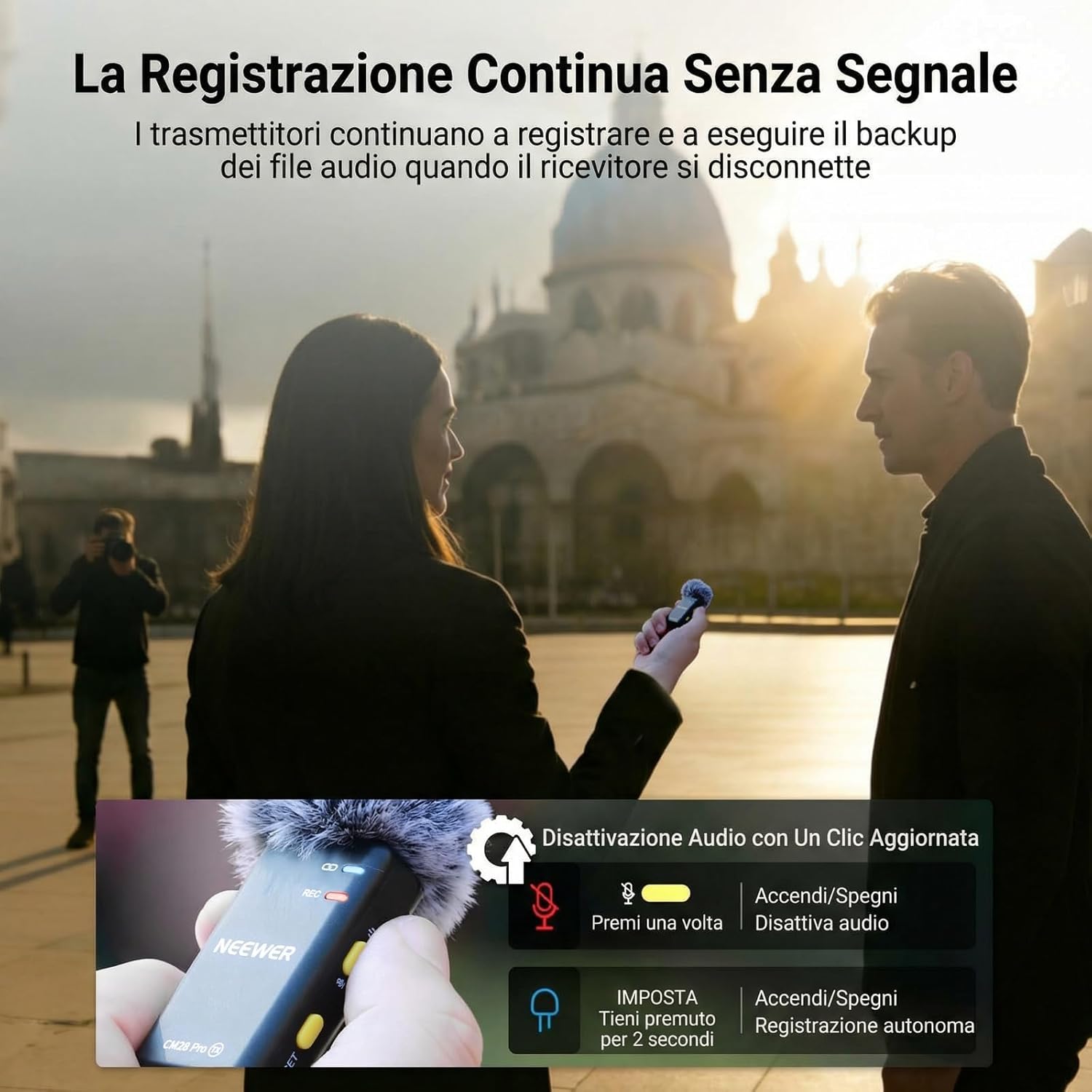 Detalle de NEEWER CM28 PRO microfono lavalier wireless con custodia e ricarica, 4 GB, autonomia 9 ore