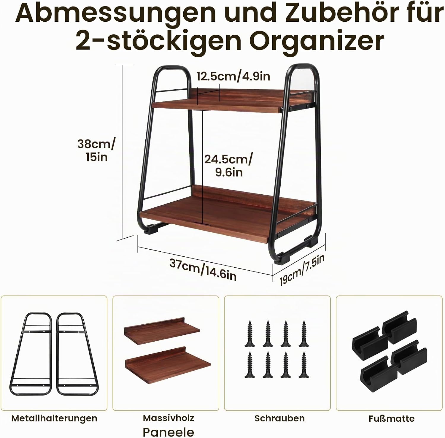 Thumbnail 2 de Kaffeeregal Küchenorganizer 2-Tier – Gewürz- und Tassenregal für die Kaffee-Ecke aus Holz und Metall