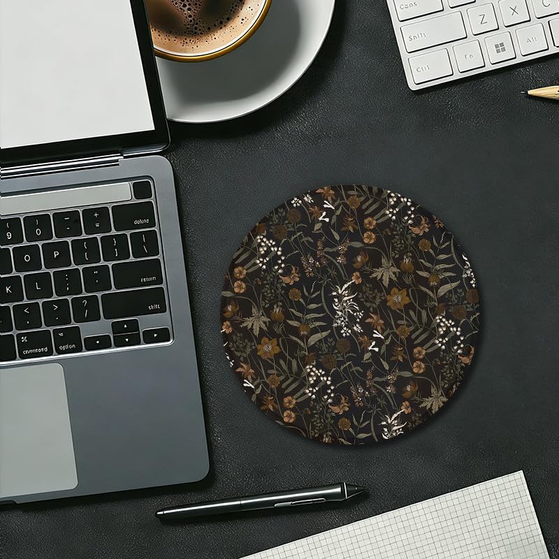 Detalle de DAYOUER 042 Round Mouse Pad, 7.9-Inch Dark Academia Floral Design