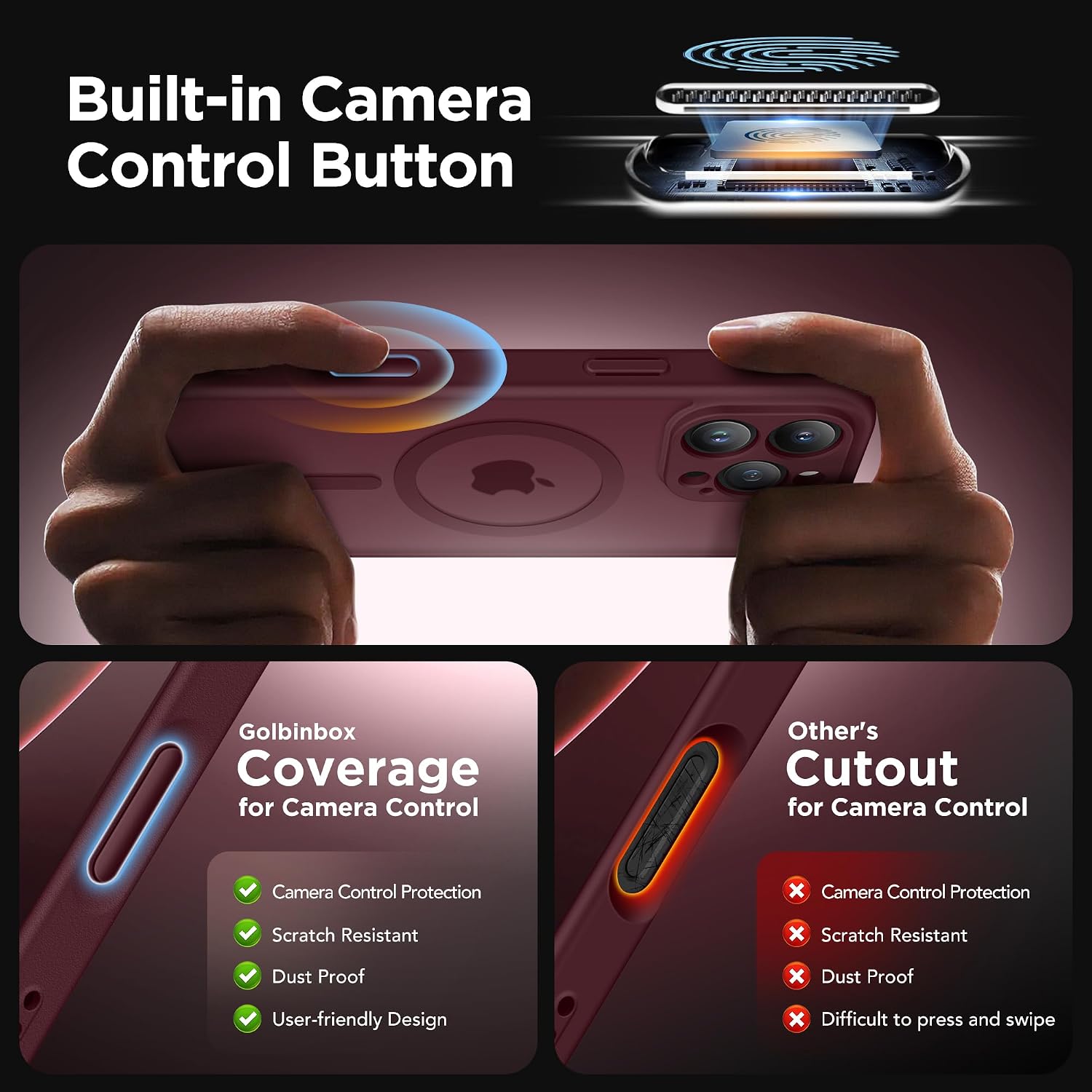 Thumbnail 2 de Magnetic Case for iPhone 16 Pro Max with Privacy Screen Protectors (MagSafe compatible) – Wine Red