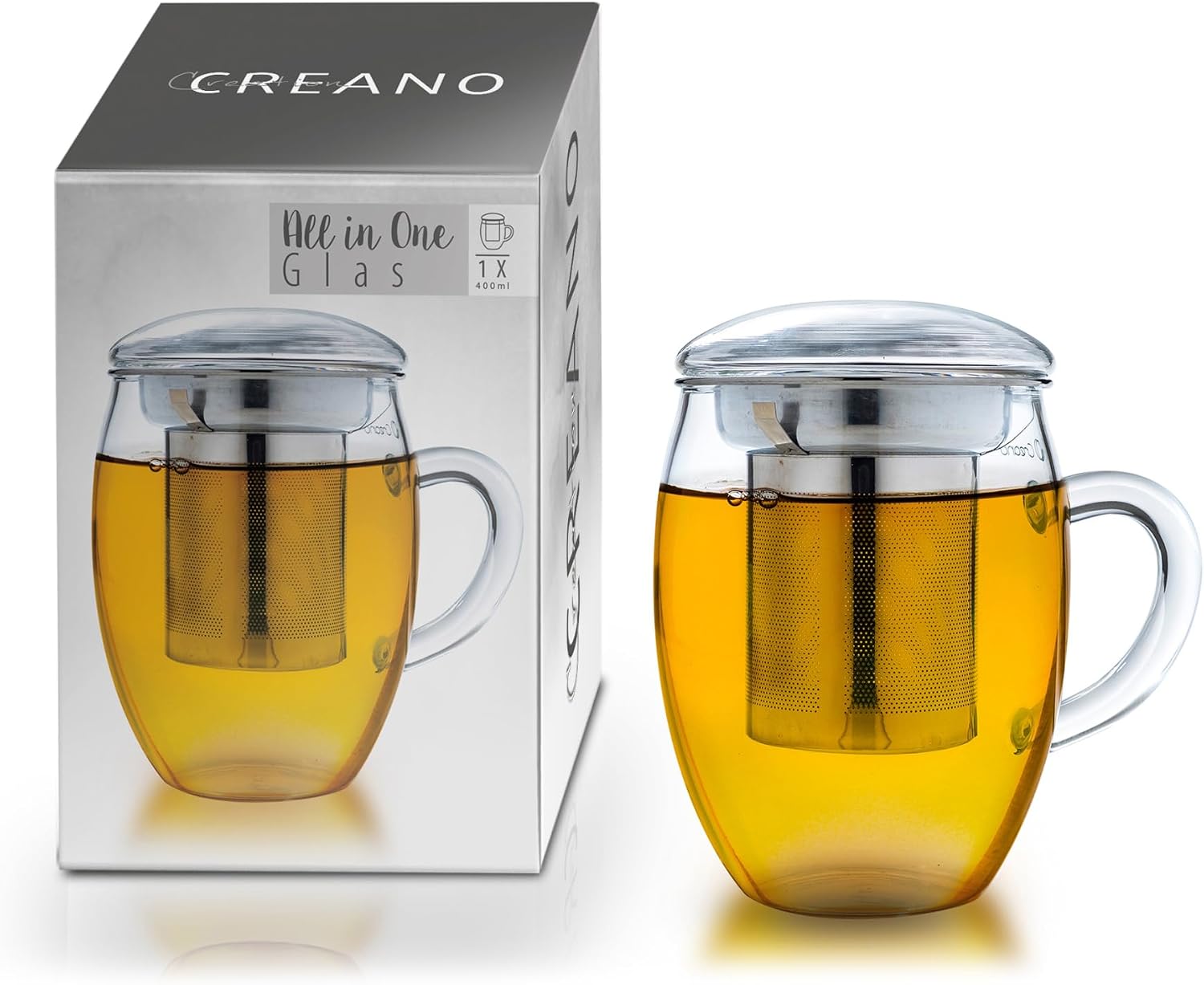 Detalle de Creano 078 theeglas van 400 ml met RVS-filter en deksel