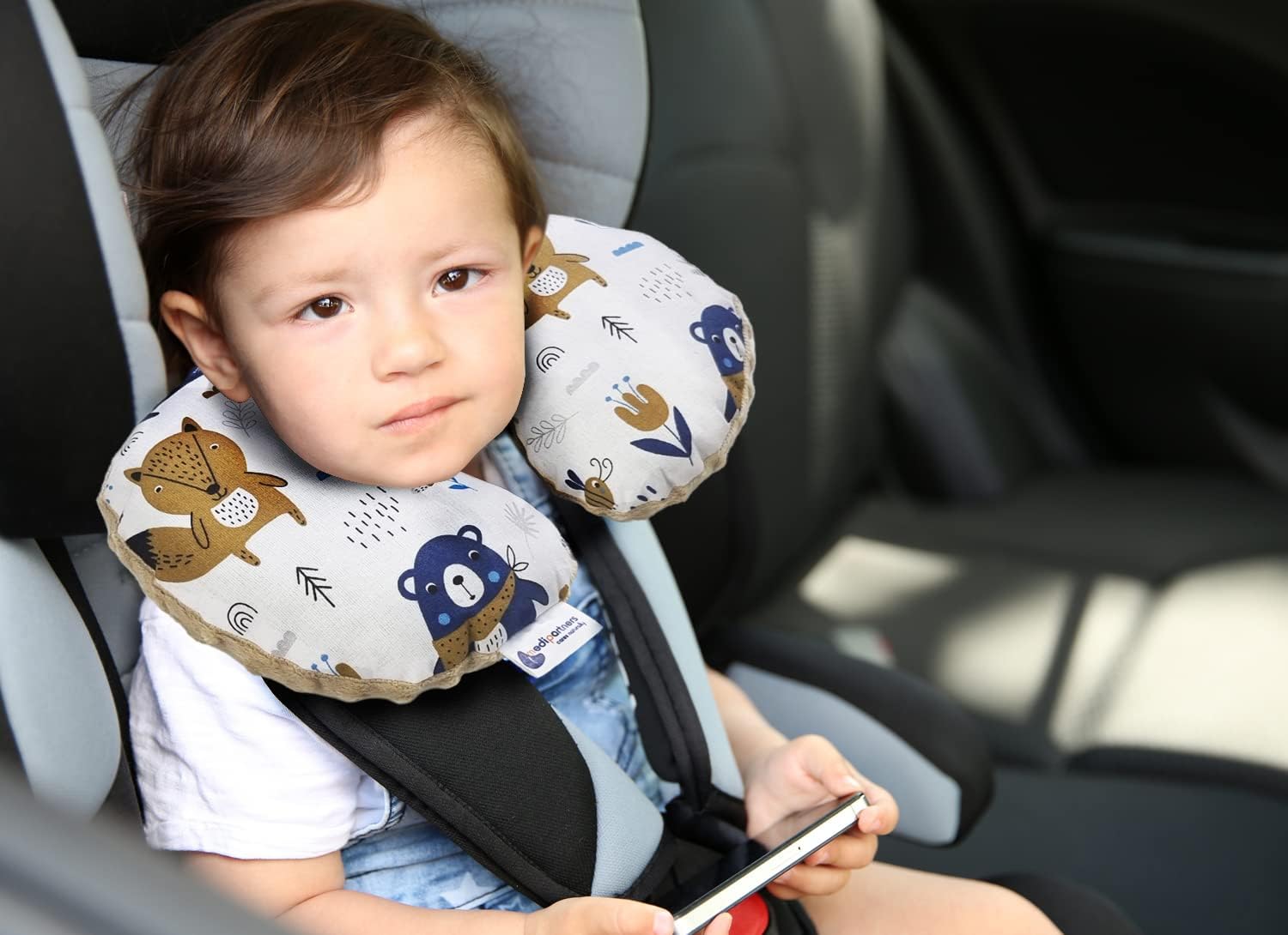 Thumbnail 4 de Medi Partners Kinder-Nackenkissen mit Nackenhörnchen (Boho Animals) – 100% Baumwolle/Minky für Auto & Flugzeug