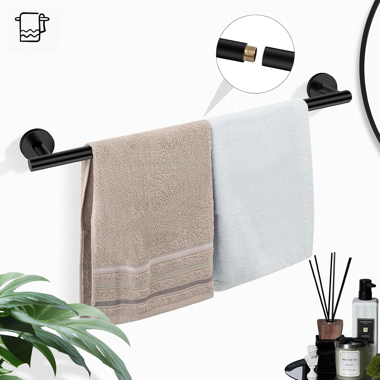 Detalle 2 de Ntipox YM0423 Matte Black 5-Piece Bathroom Hardware Set, 24-Inch Towel Bar