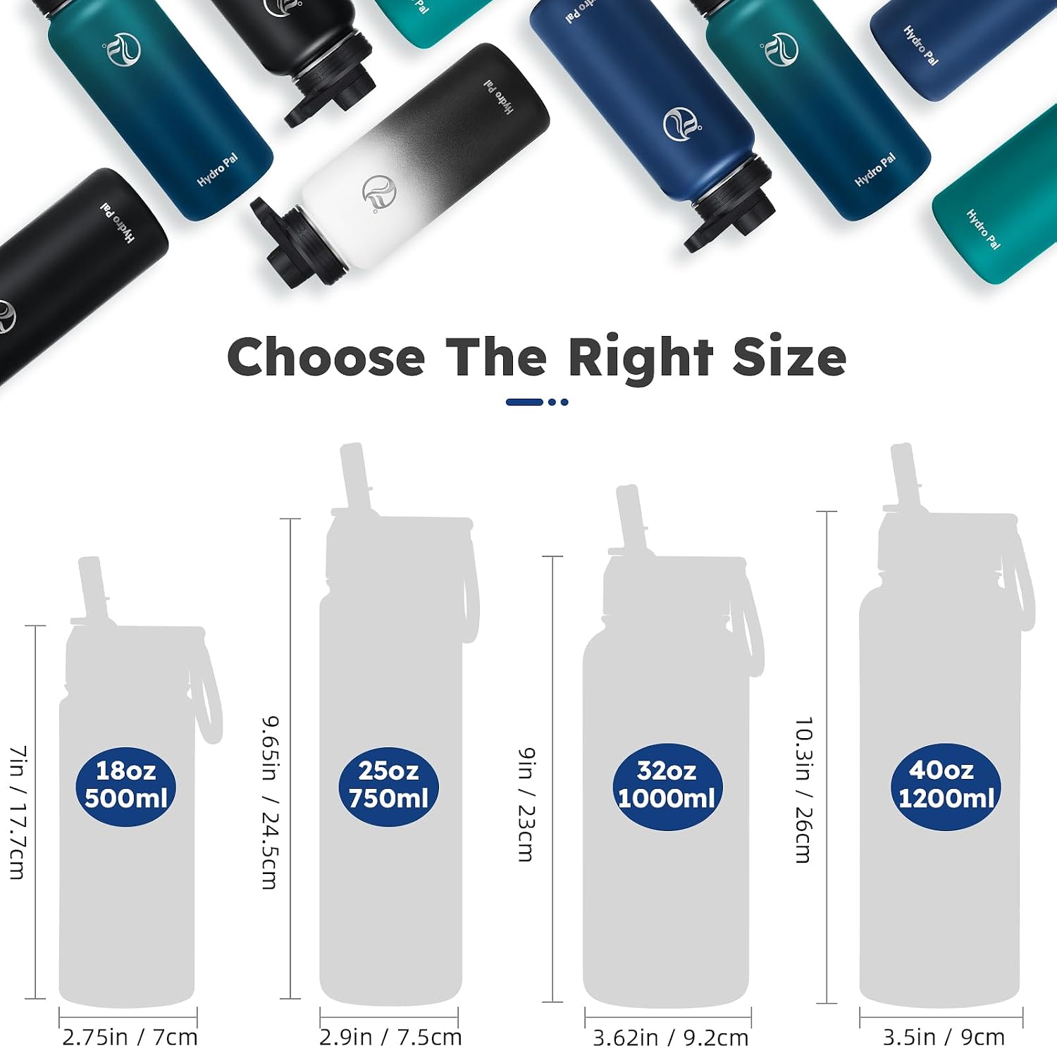 Thumbnail 4 de HydroPal Vacuum Insulated Water Bottle (Multiple Sizes) with 2 Lids