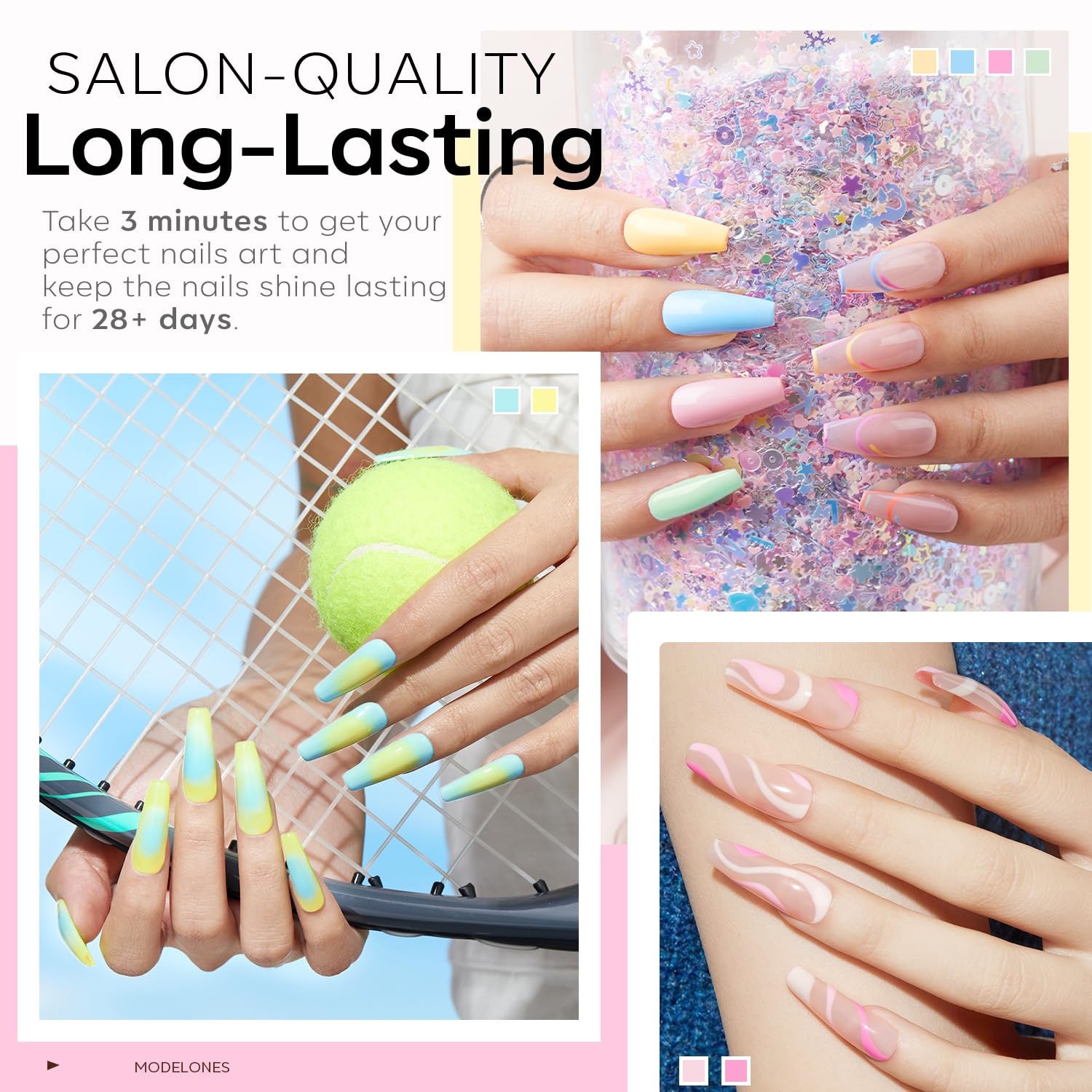Detalle de Modelones 24Pcs Gel Nail Polish Set: 20 Easter Pastel Colors with Glitter, Glossy & Matte Top Coats