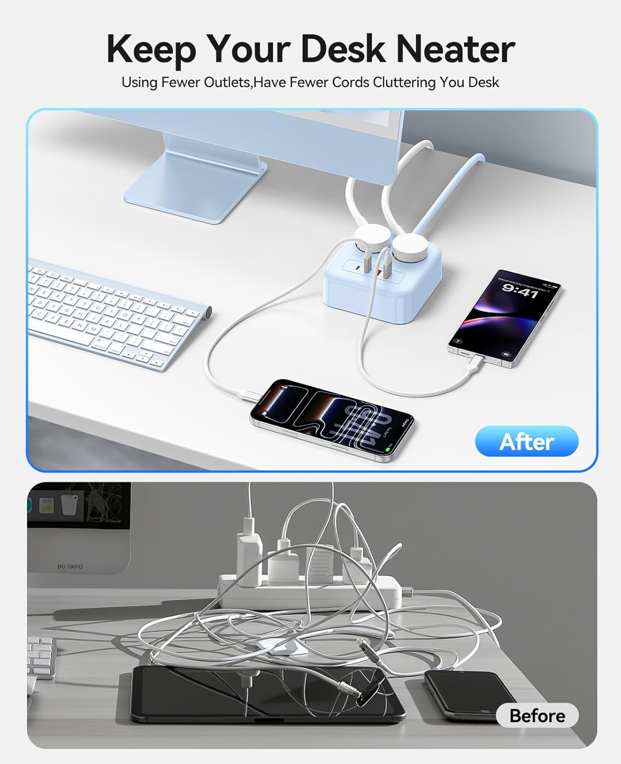 Thumbnail 3 de ORICO 20W USB C Multipresa: cubo compatto con 2 prese, 4 porte USB (2 USB-C) e prolunga da 3 m