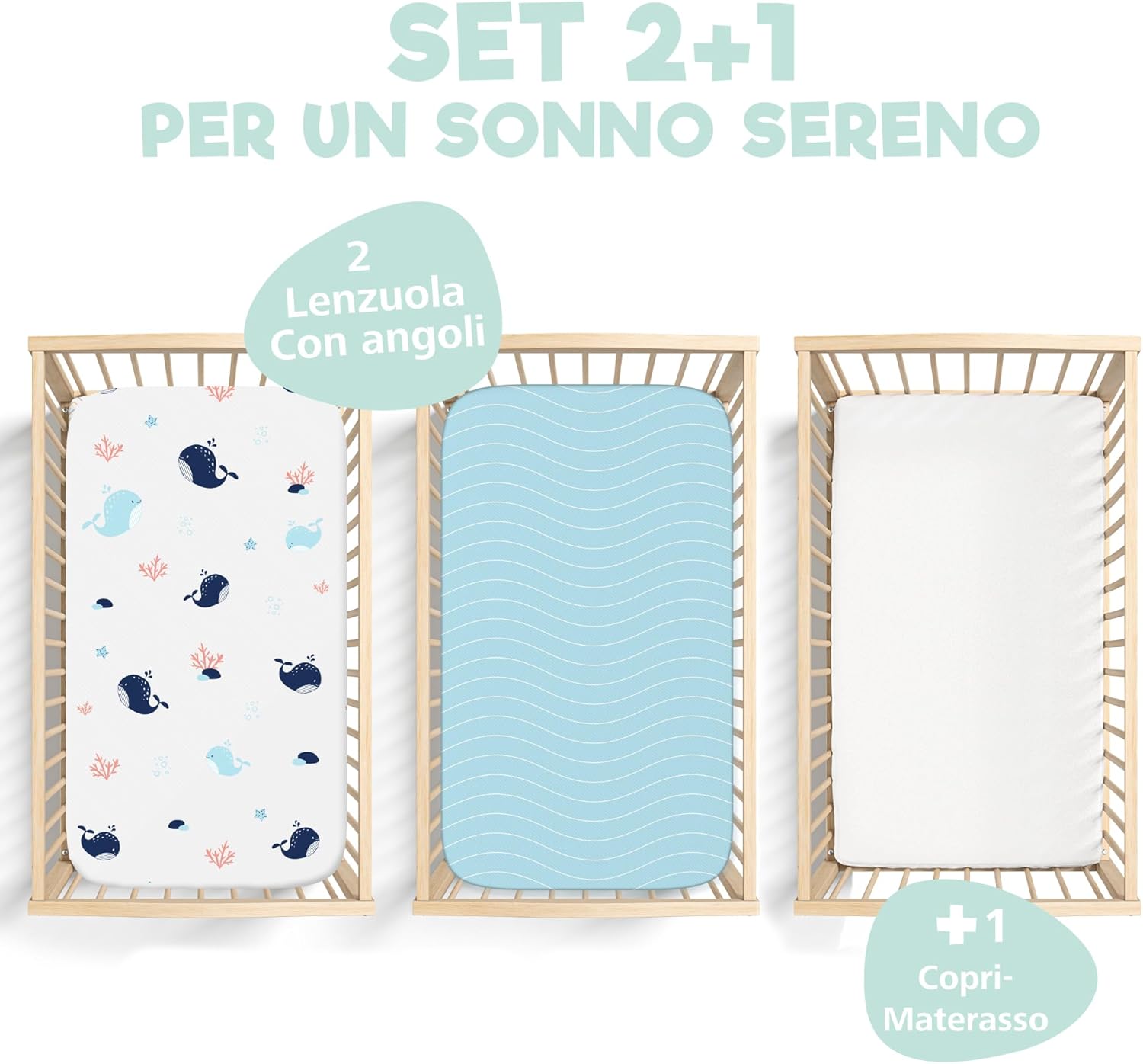 Thumbnail 1 de Next To Me 3‑in‑1 lenzuola culla 50 x 83 cm set 2 + coprimaterasso impermeabile