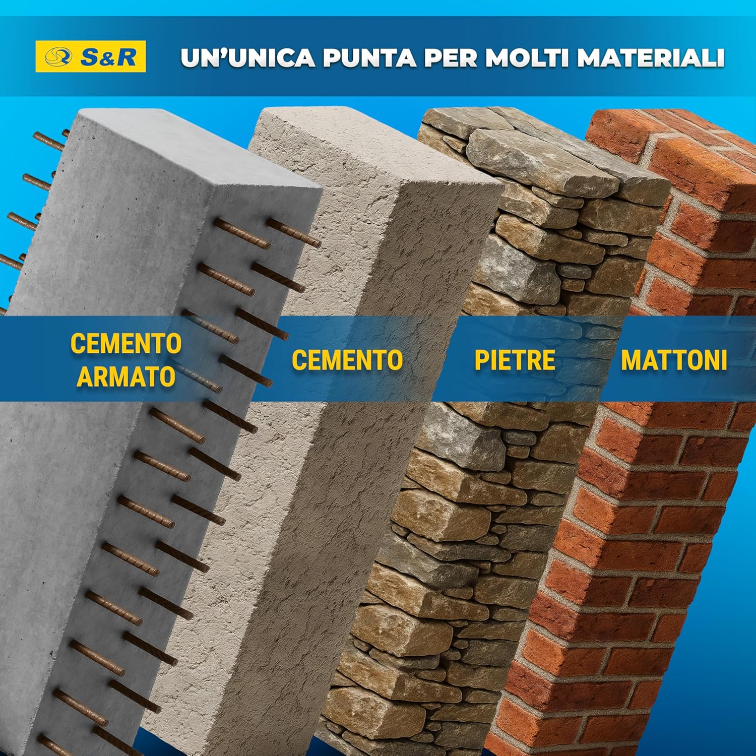 Thumbnail 5 de Punte Trapano SDS-Plus a 4 taglienti – Set professionale da 7 pezzi (Ø 5/6/8/10/12 x 16 cm) per muro e cemento armato