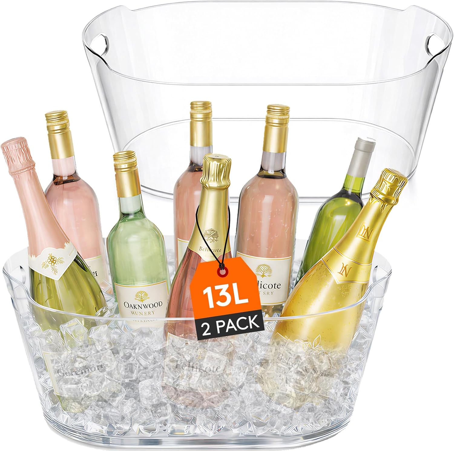 Lifewit 13L Ice Bucket for Parties (2-Pack) – Large Clear Plastic Drink Cooler