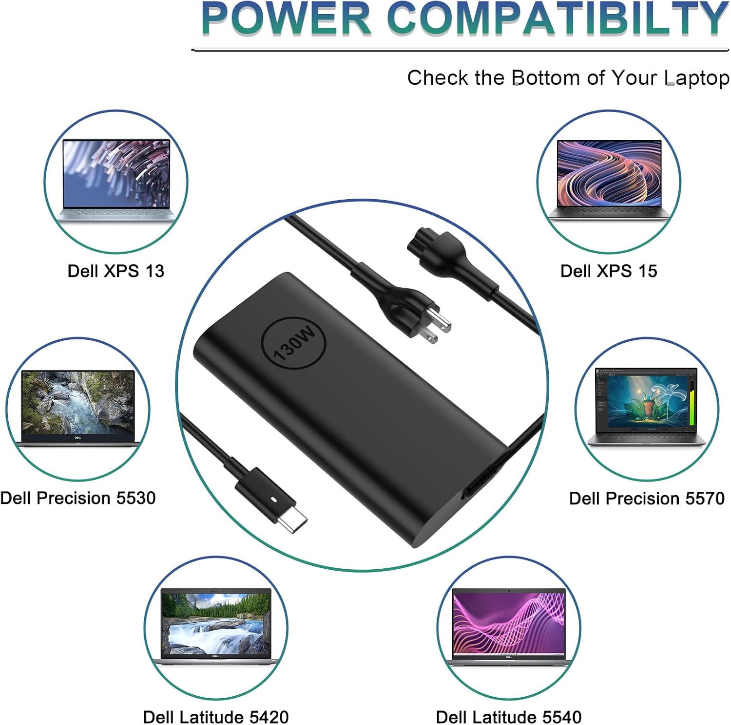 Thumbnail 6 de Replacement 130W Dell USB-C Laptop Charger (Slim) — USB-C AC Adapter for Precision, Latitude, XPS & Select Inspiron Models