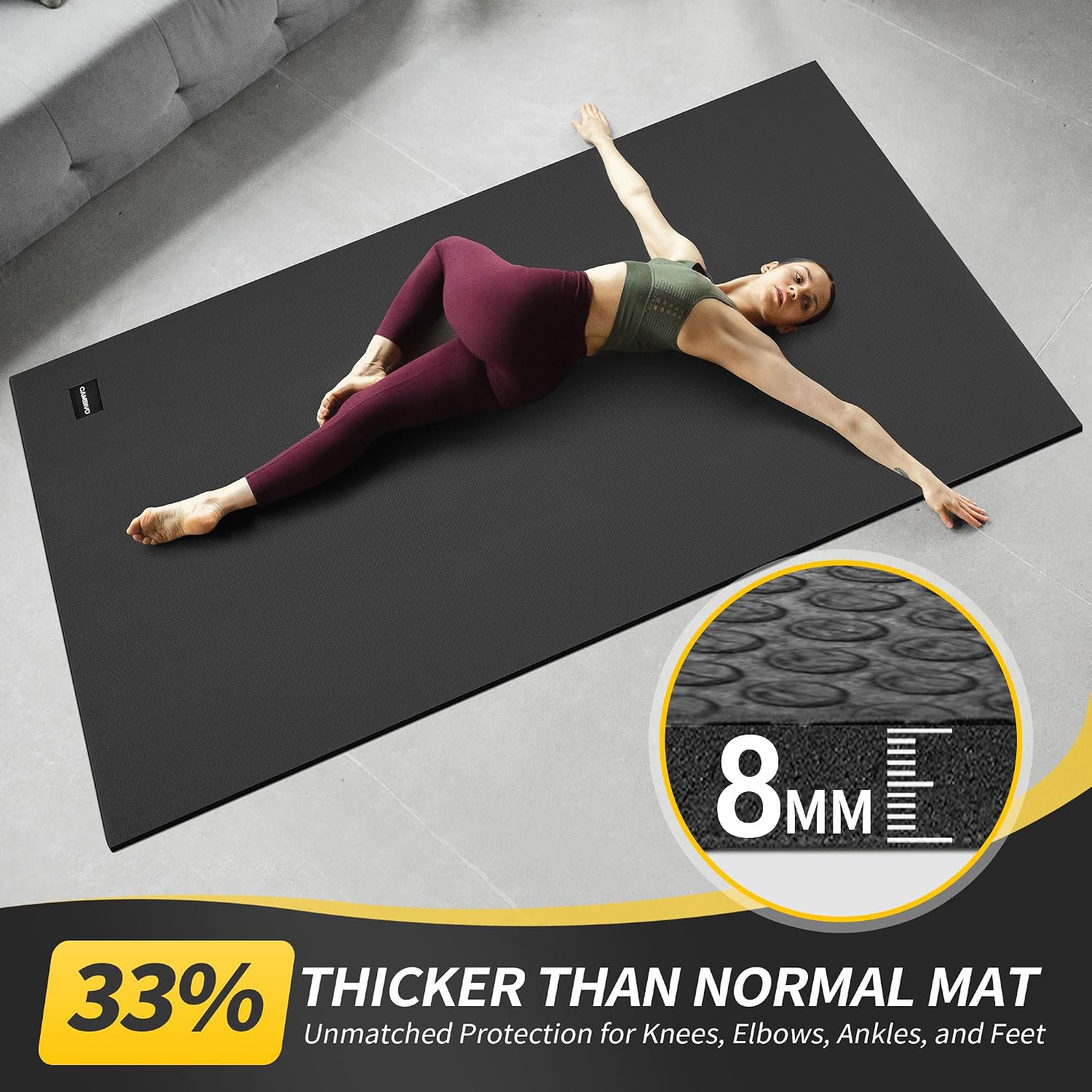 Detalle de CAMBIVO AC64 Extra-Long Wide Yoga Mat, 72 x 48 Inches, 0.32-Inch PVC