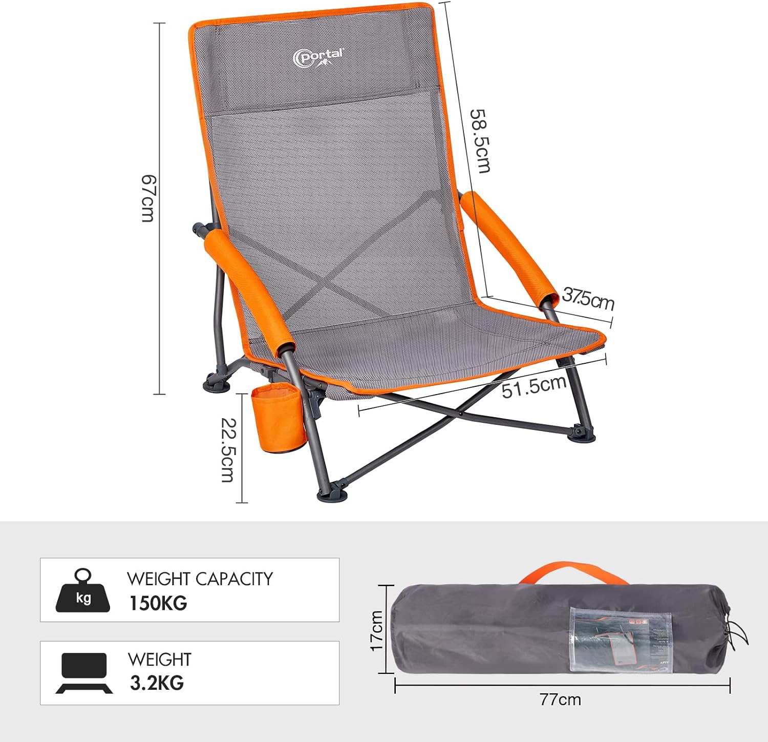 Detalle de PORTAL beach chair with cupholder, 2 pcs