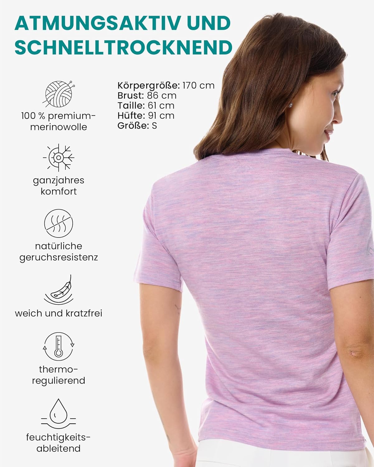 Thumbnail 1 de 100% Merino Shirt Damen V-Ausschnitt von Merino.tech – atmungsaktiv, schnell trocknend und geruchsneutral