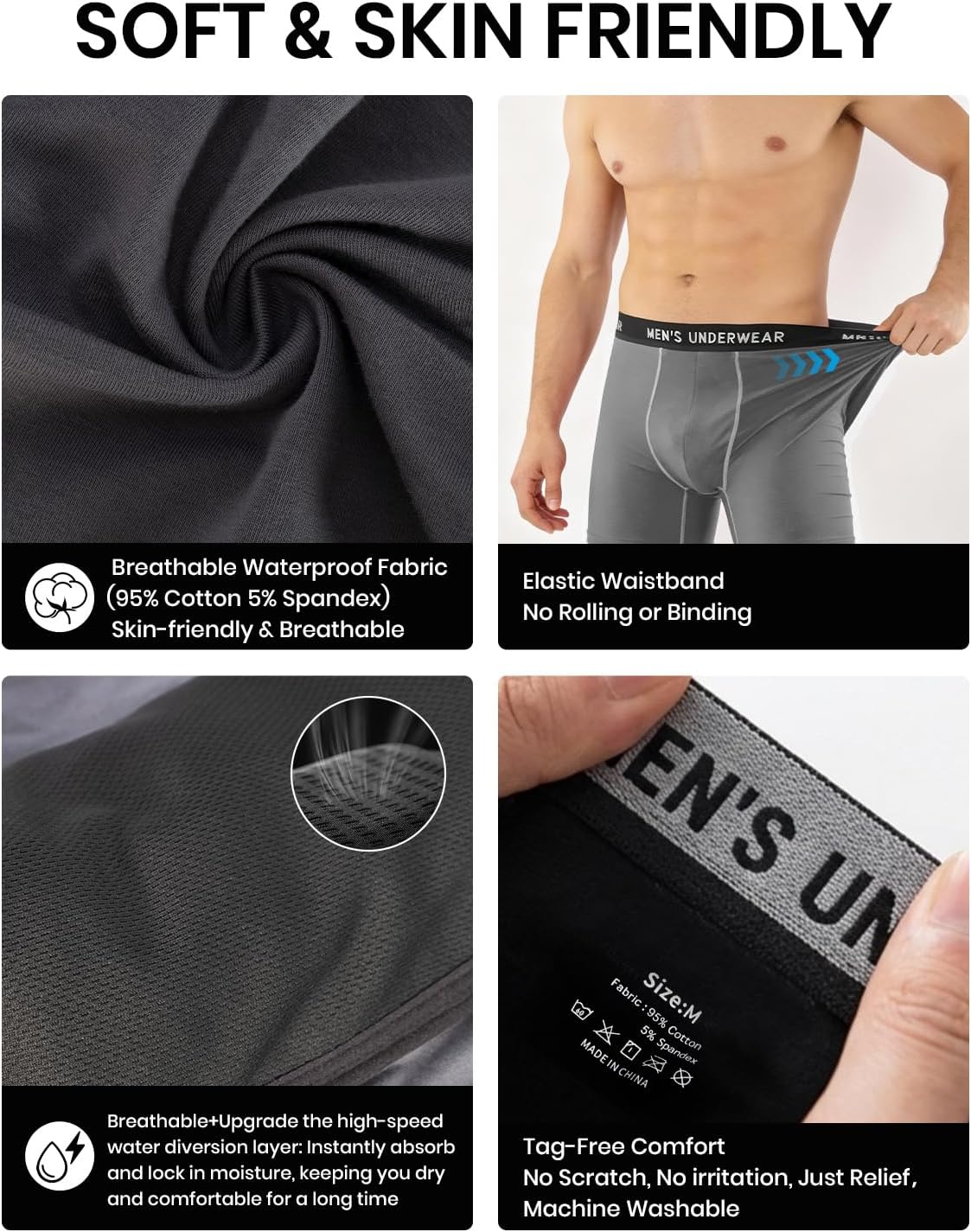Detalle 2 de Akvsops Men's Incontinence Boxer Briefs, 3-Pack, 100 mL Core, XL