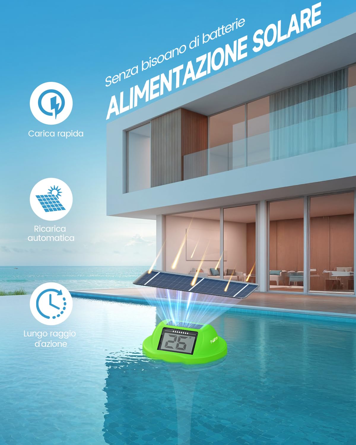 Thumbnail 2 de PoolPrime Termometro Piscina a Doppio Schermo con Pannello Solare – Verde, IPX7